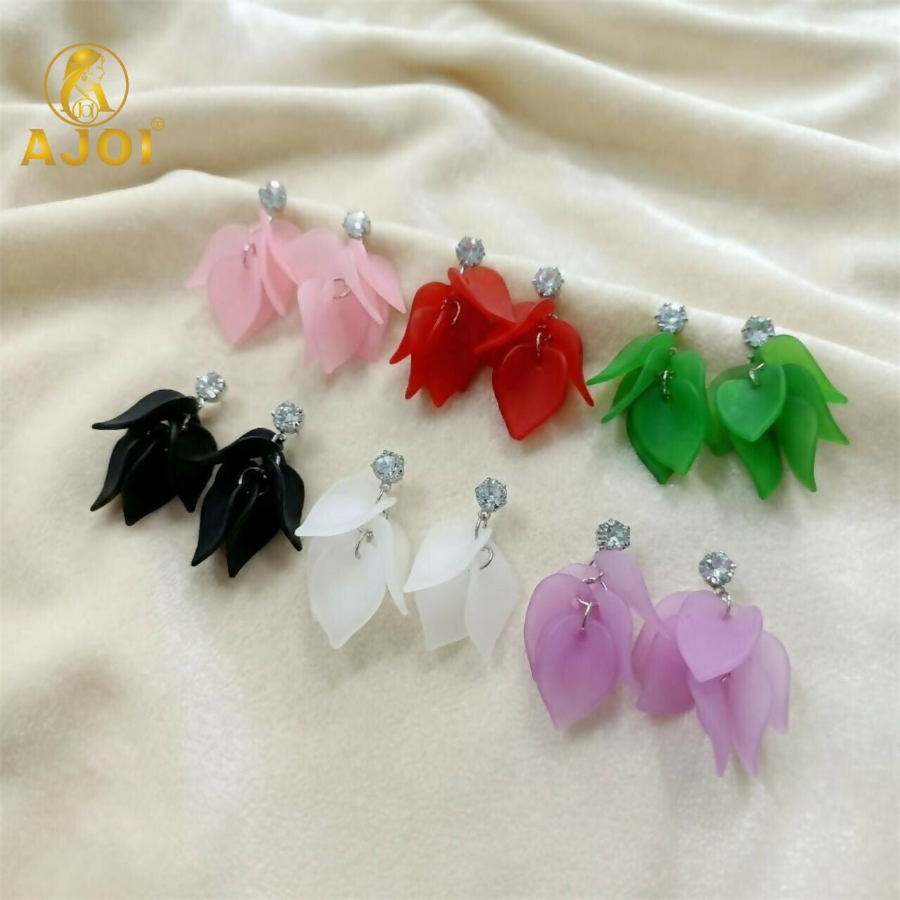 cxGtorzJPm.jpg Floral Petal Drop Earrings With Stud Diamond for Women – Lightweight Statement Fashion Jewelry (Pack Of 6) - Image 1