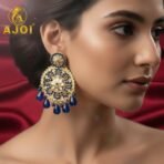 Blue Floral Statement Earrings - Image 2