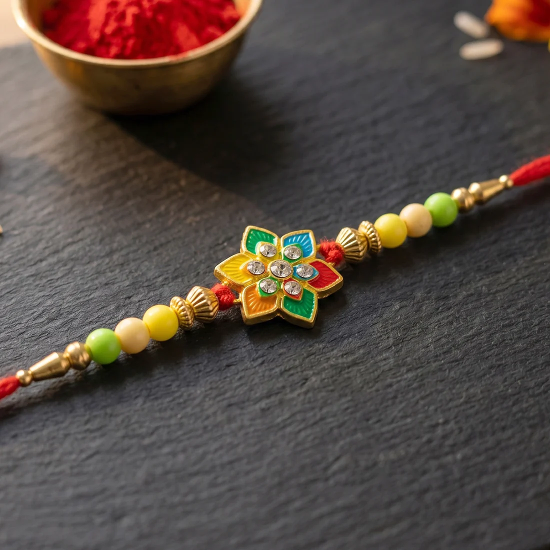 Multicolor Floral Star Kundan Designer Rakhi - Image 3