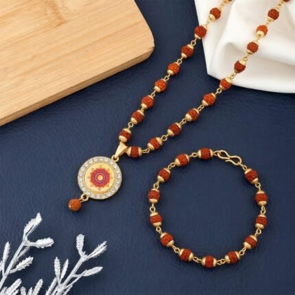 Rudraksha Gold Necklace & Bracelet Set with Mandala Pendant