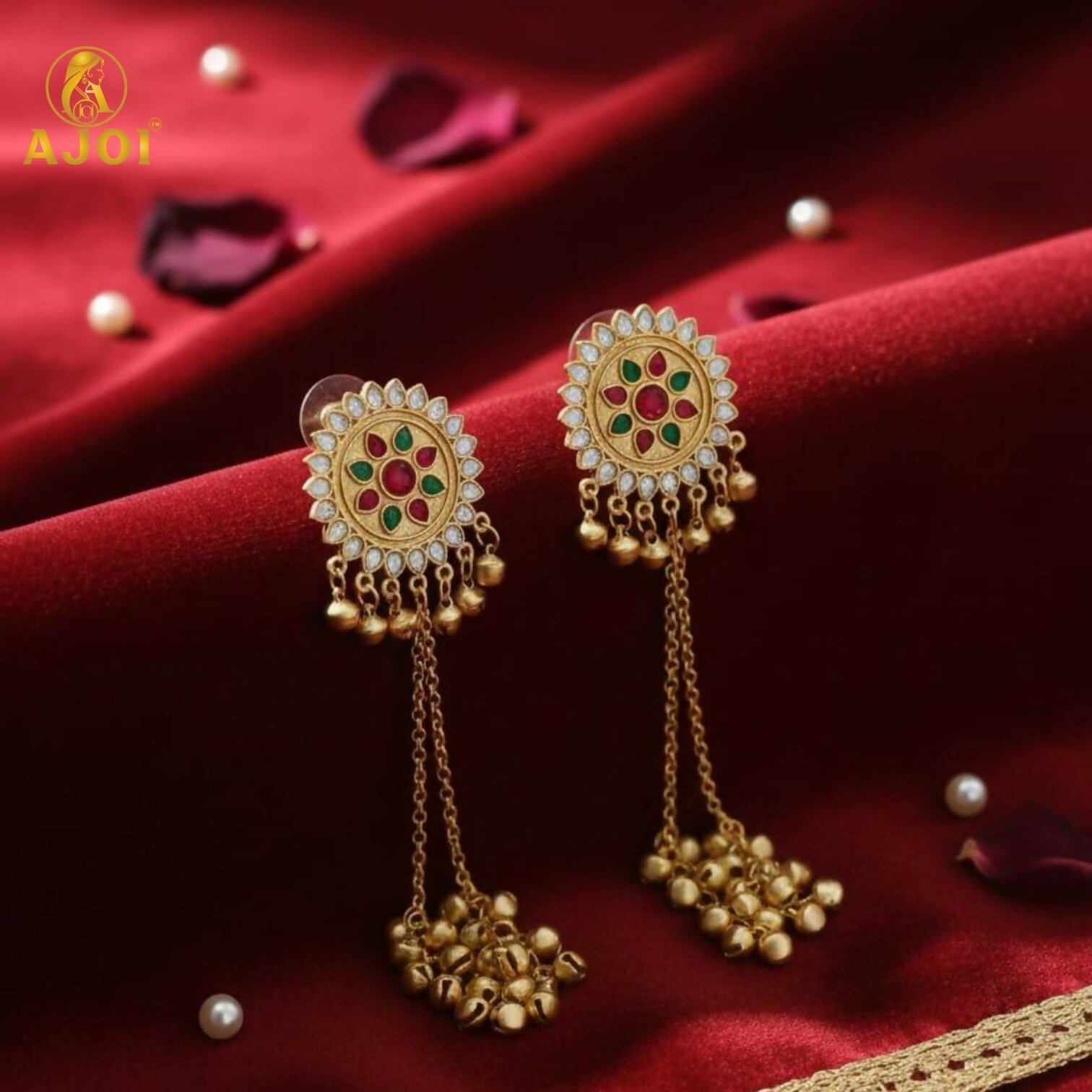 dwFSpeqJQ1.jpg Royal Kashmiri Jhumka Drop Earrings with Kundan & Pearl Tassels–Luxury Earrings - Image 1