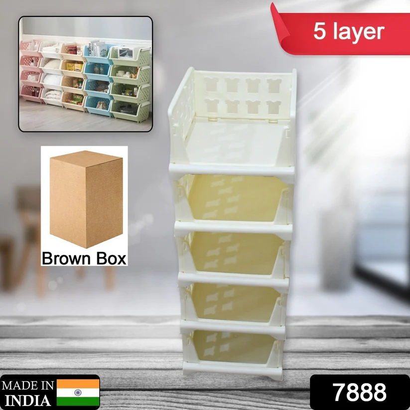 5 Layer Stackable Multifunctional Storage,for Clothes Foldable Drawer Shelf Basket Utility Cart Rack Storage Organizer Cart for Kitchen, Pantry Closet, Bedroom, Bathroom, Laundry (5 Layer 1 Pc) - Image 7