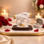 White and Gold Couple Hand Sculpture Showpiece with Ring Design Home Decor - Image 2