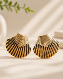 Gold Shell Design Enamel Stud Earrings for Women Stylish Daily Wear Jewelry