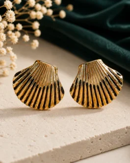 Gold Shell Design Enamel Stud Earrings for Women Stylish Daily Wear Jewelry