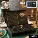 Premium Gold Finish Stainless Steel Cutlery Set with Luxury Gift Box (24 Pc Set) - Image 2