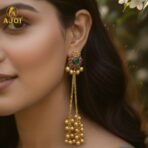 Imperial Kashmiri Gold-Plated Ear Cuff Chain Earrings with Emerald & Ruby Accents - Image 2