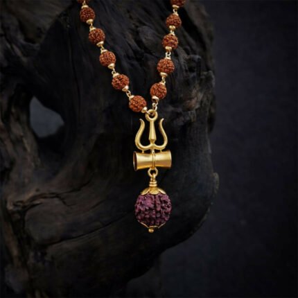 Natural 0riginal Rudraksha Bead Necklace with Trishul Pendant Spiritual Mala for Men