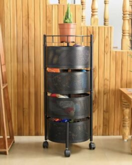Round 4-Layer Kitchen Trolley with Rust-Resistant Mesh Baskets & 360° Swivel Wheels