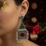 Silver Geometric Tribal Earrings - Image 2