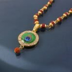 Morpich Feather Gold Plated Pendant & Rudraksha Mala