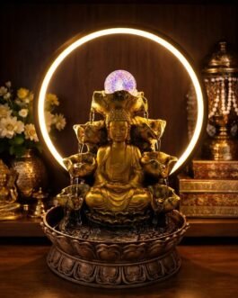 Buddha Water Fountain with LED Ring Light Decorative Tabletop