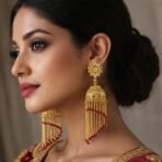 Traditional Gold Tone Double Jhumka Floral Drop Earrings for Women - Image 2