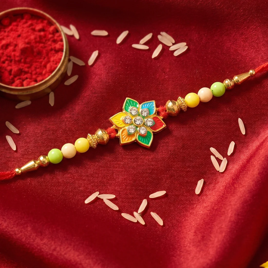 Multicolor Floral Star Kundan Designer Rakhi - Image 5