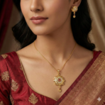 Floral Disc Gold Pendant and Earring Set Elegant Traditional Jewelry for Women - Image 2