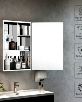 Wall Mounted Mirror Cabinet with Storage, HD Mirror Door Bathroom Organizer with Multi Shelf Storage & Modern Design