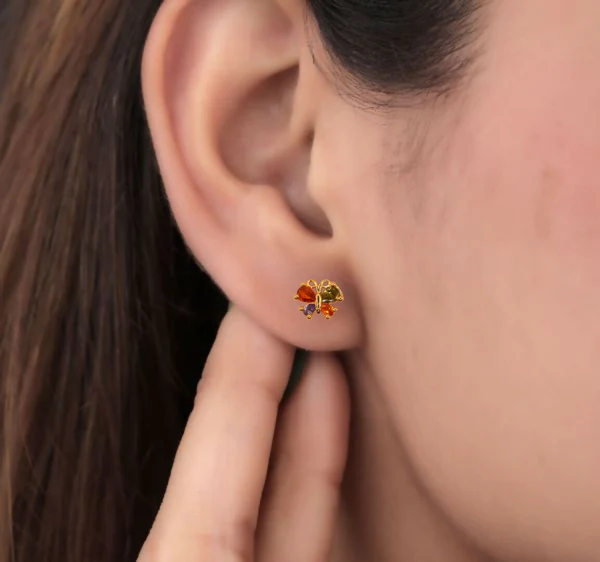 "Gold Plated Multicolored AD Butterfly Stud Earrings" for women and girls - Image 6