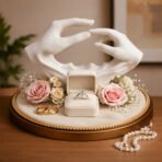 White and Gold Abstract Hand Sculpture Showpiece with Floral Design for Home Decor - Image 2