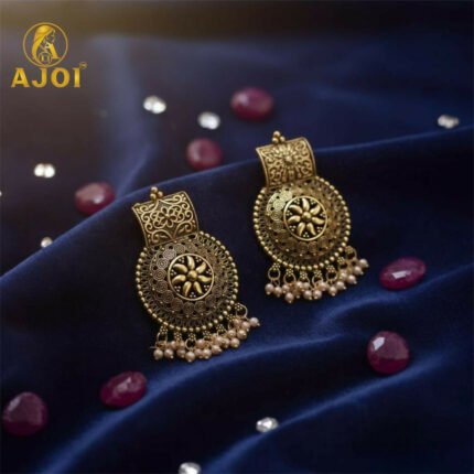 Royal Marwadi Traditional Sun-Motif Earrings with Pearl Jhalar.