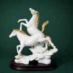 White Gold Horse Statue Showpiece for Home Decor Table Accent - Image 2