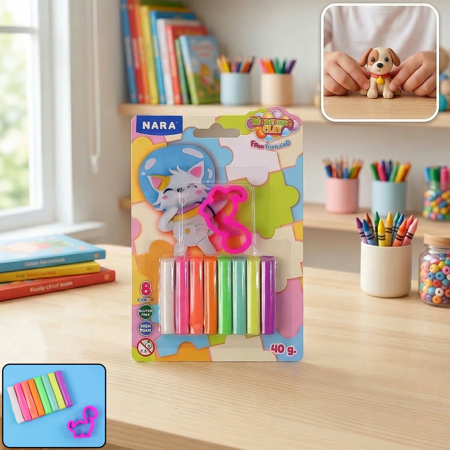 nh4KHT8ubR.jpg Nara 8 Color Modelling Clay Set with Cutter Creative Play Dough Kit for Kids (40 Gm) - Image 1
