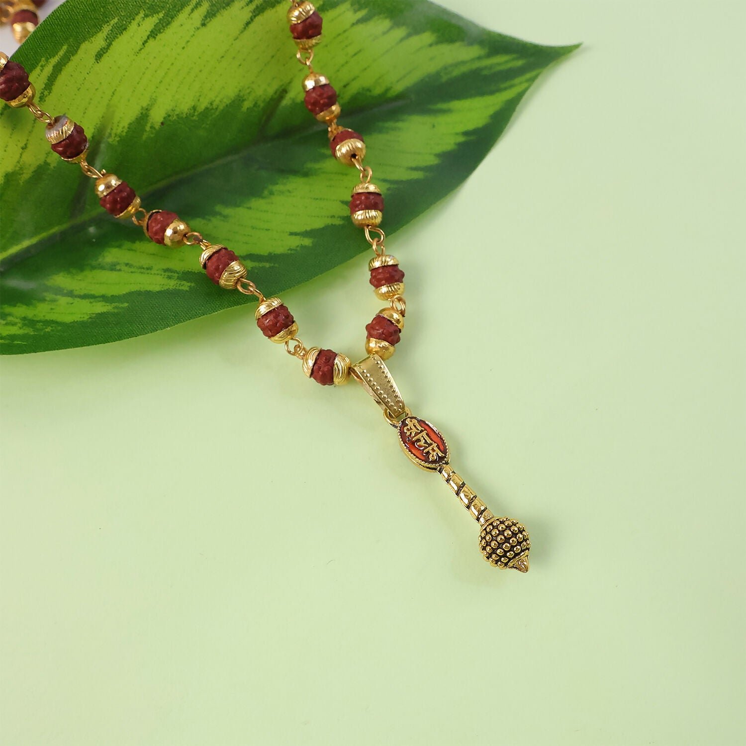 pGpaKl8asi.jpg Ram Naam Gada Gold Pendant & Rudraksha Mala - Image 1