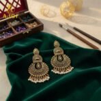 Antique Gold Finish Earrings with Pearl Drops | Traditional Ethnic Jewellery for Women