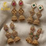 Antique Temple Gold Jhumka Earrings Set of 4