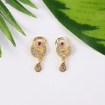 Gold Plated Round Teardrop Earrings with Stone Highlights - Image 2