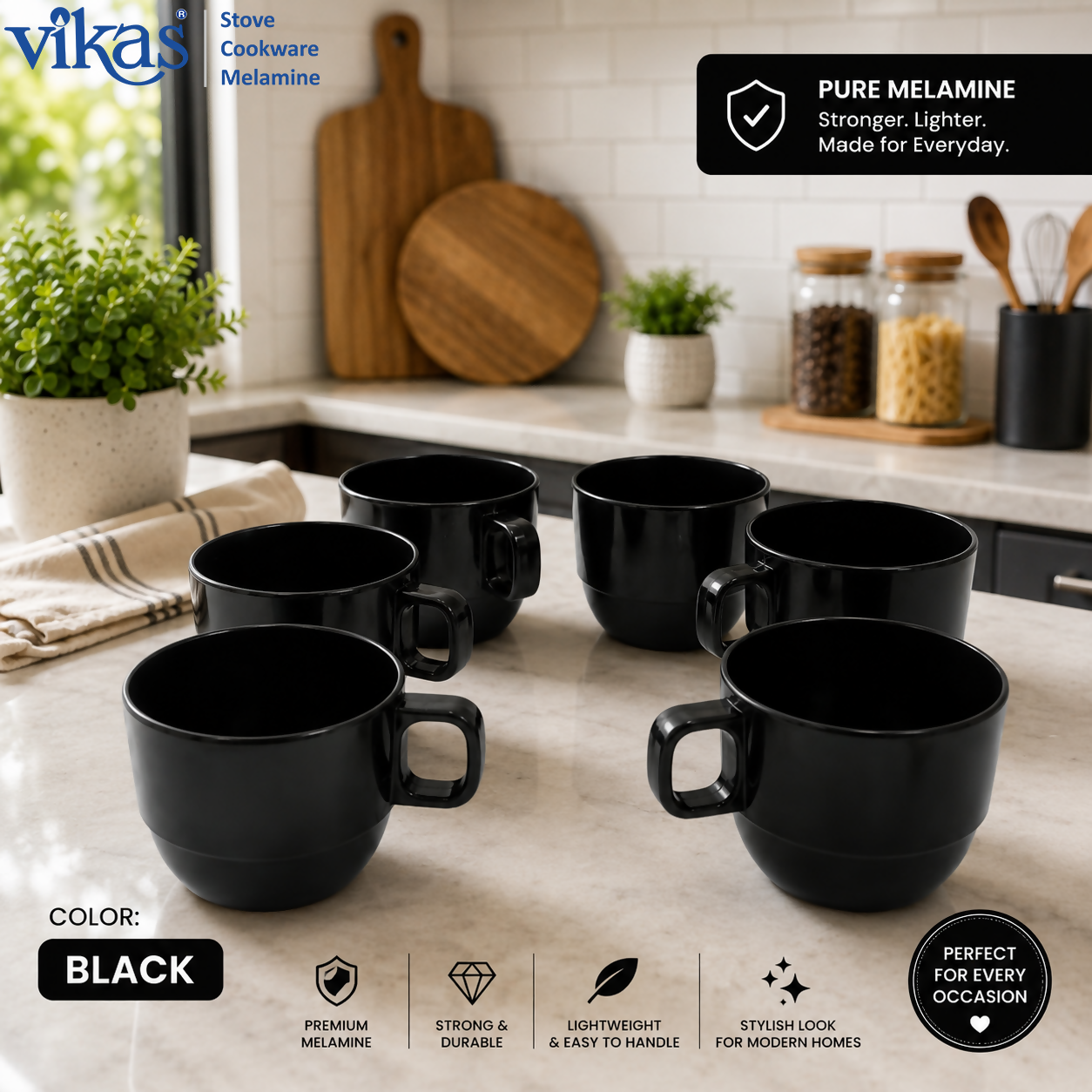 VIKAS MELAMINE TEA CUP SET OF 6 PIECES SMALL