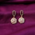 Luxury Korean Style Gold Plated Flower Drop Earrings for Women & Girls - Image 2