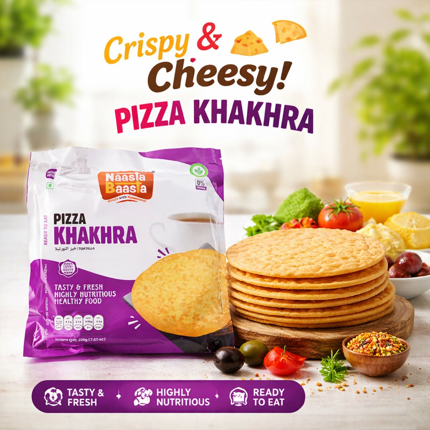 qWIBAWtOnP.jpg Naasta Baasta Pizza Khakhra Crispy & Cheesy Whole Wheat Ready to Eat Snack (200gm) - Image 1