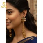 Royal Kashmiri Long Chain Ghungroo Drop Earrings. - Image 2