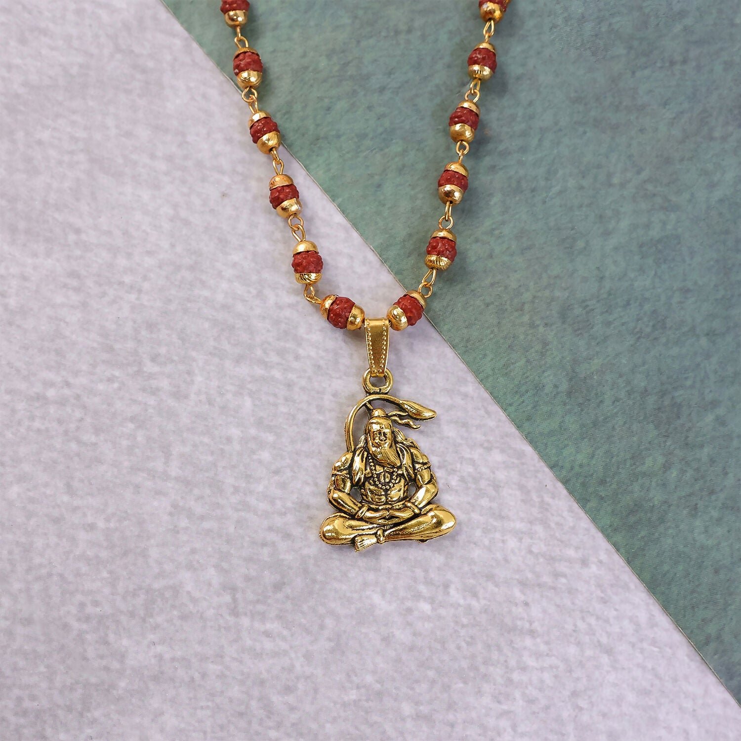qyylkLCKiN.jpg Hanuman Pendant Gold Plated & Rudraksha Bead Mala - Image 1