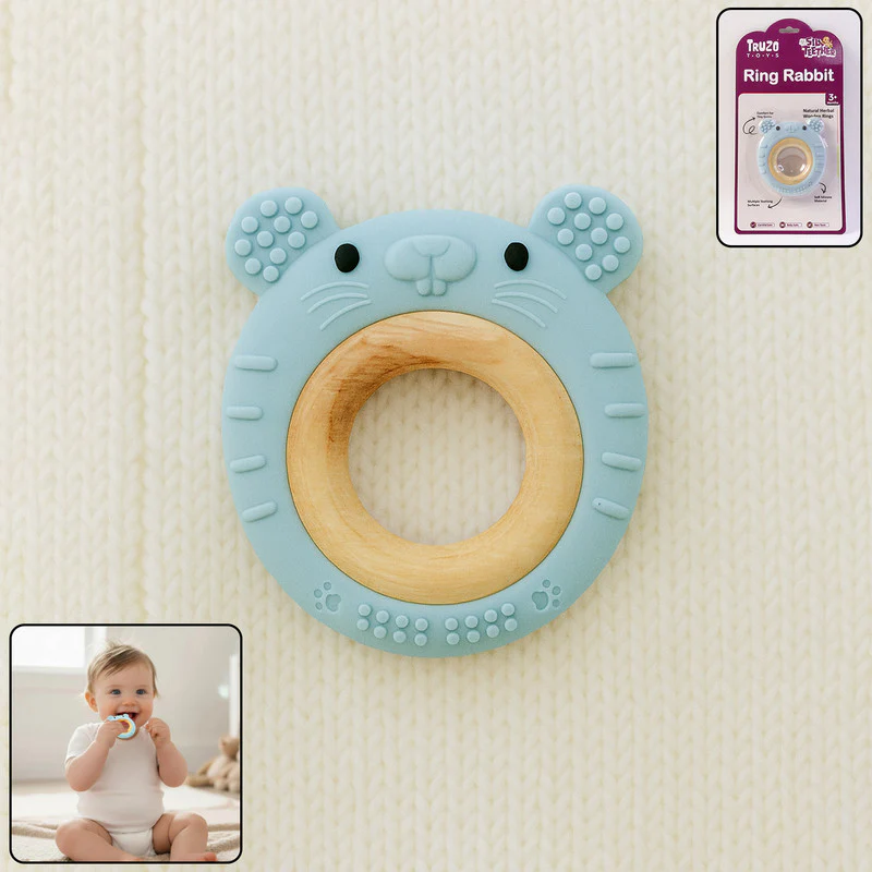 Truzo Toys Ring Rabbit Baby Teether | Soft Silicone & Wooden Teething Ring Infants - Image 7