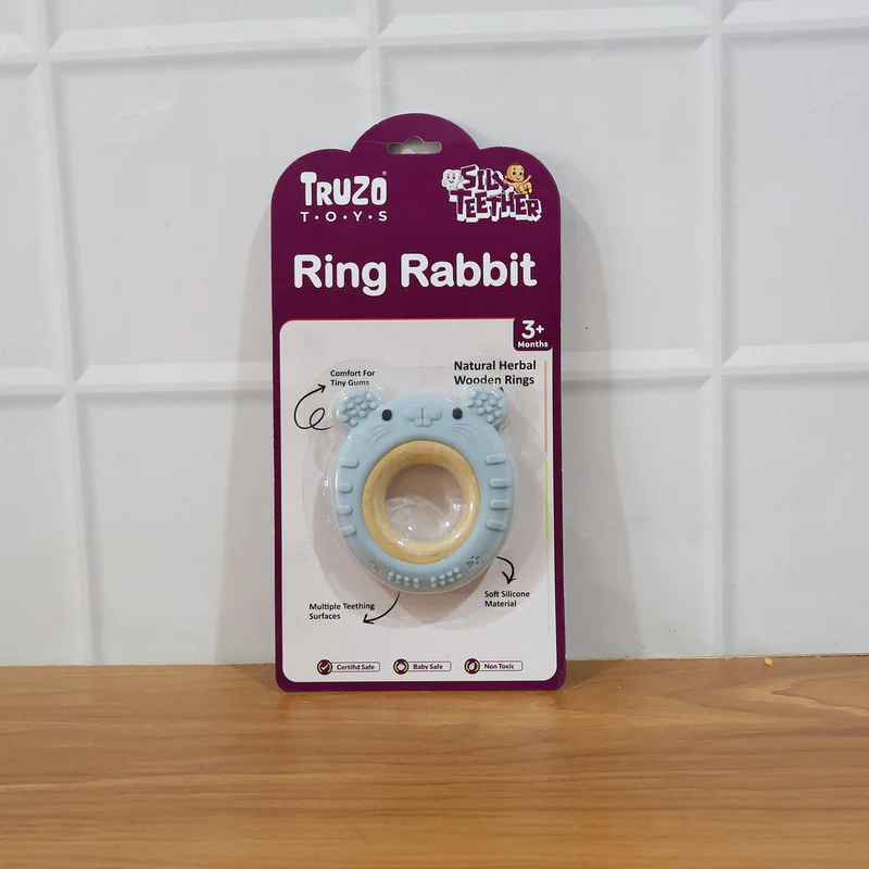 Truzo Toys Ring Rabbit Baby Teether | Soft Silicone & Wooden Teething Ring Infants - Image 2