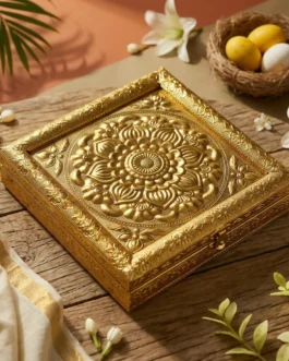 Handcrafted Golden Embossed Floral Mandala Design Metal Jewelry Box