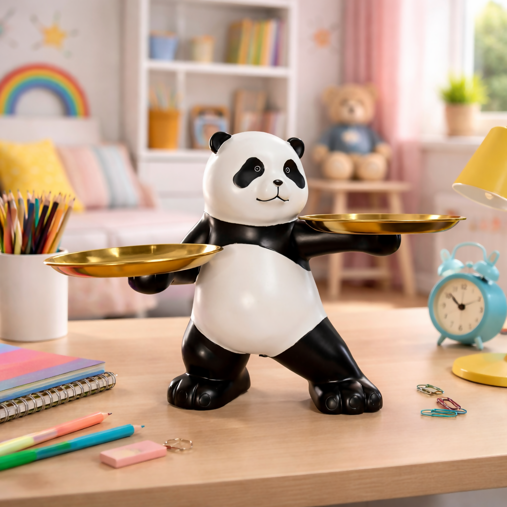 tSLdKENlQo.png Panda Tray Holder with Dual Plates Decorative Showpiece Stand - Image 1