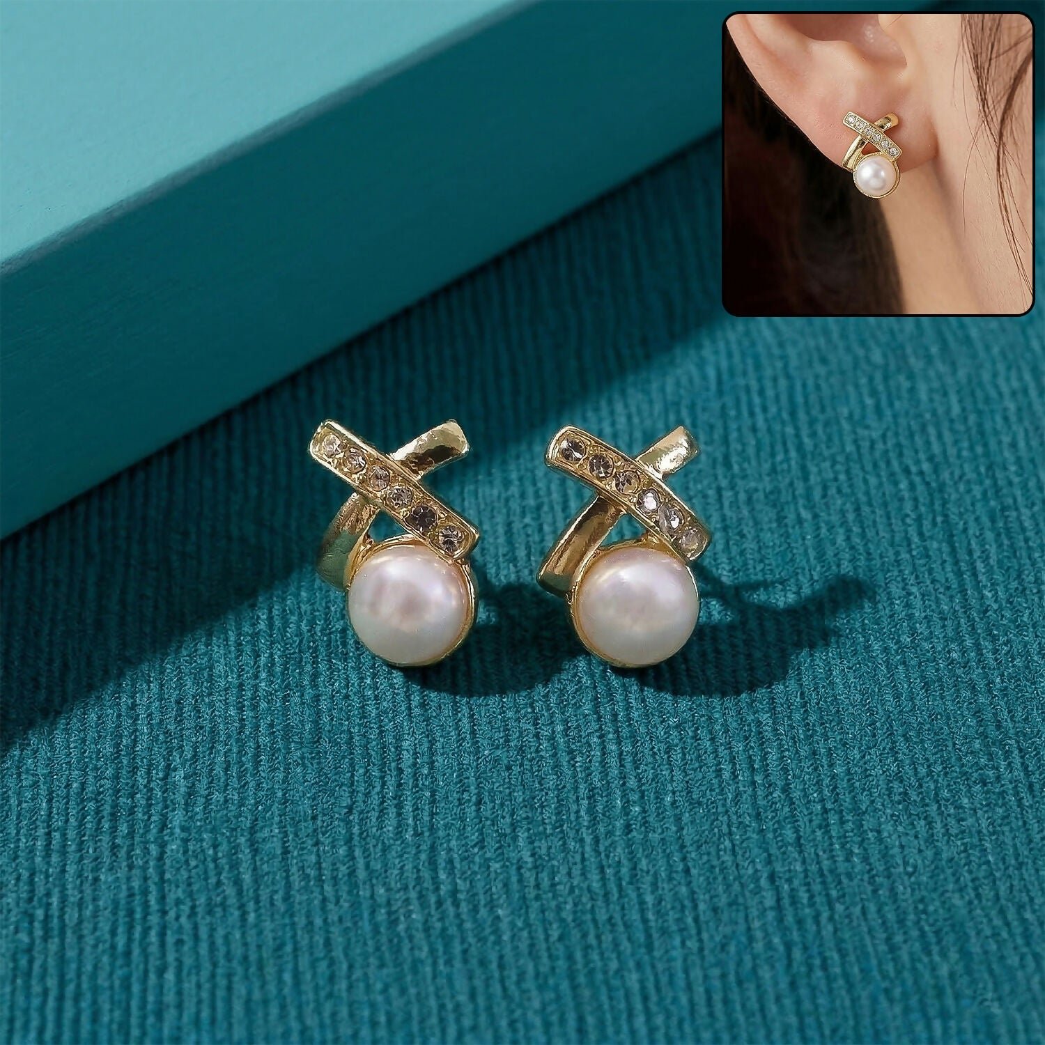 tT1eQ55qgf.jpg Elegant Pearl Crystal Stud Earrings for Women And Girls - Image 1