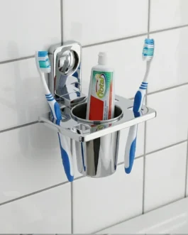 Premium Stainless Steel Wall Mounted Toothbrush Holder with Toothpaste Slot