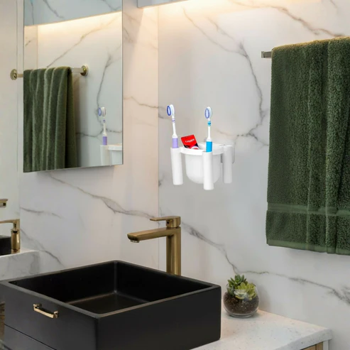 Drainmax Wall Mounted Toothbrush Holder Bathroom Organizer Rack (Pack of 2 ) - Image 3