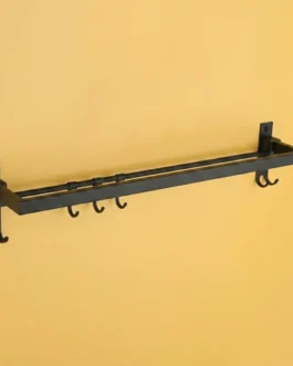 Wall Mounted Stainless Steel Towel Rod with Hooks Space Saving Bathroom Organizer