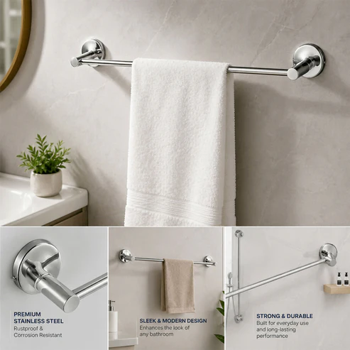 Wall Mounted Stainless Steel Towel Rod Holder Bathroom Towel Bar - Image 2