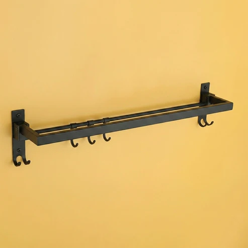 Wall Mounted Stainless Steel Towel Rod with Hooks Space Saving Bathroom Organizer - Image 2