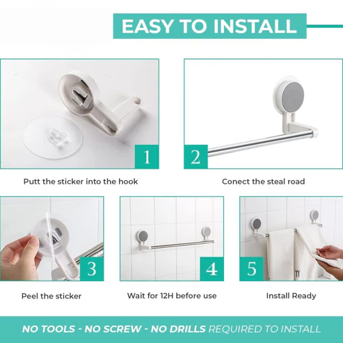 Self-Adhesive Towel Rod - (1 Pc) - Image 5