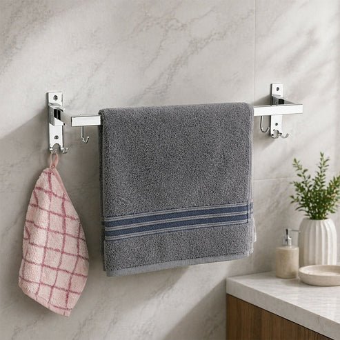 Wall Mounted Stainless Steel Towel Rod with Hooks Space Saving Bathroom Organizer - Image 5