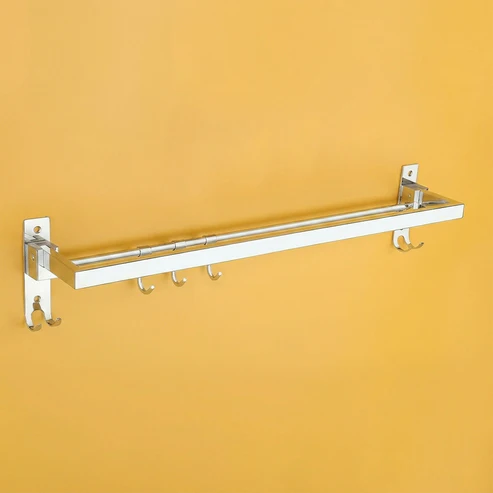 Wall Mounted Stainless Steel Towel Rod with Hooks Space Saving Bathroom Organizer - Image 6