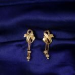 Regal Botanical Motif Gold Drop Earrings with Cascading Chain Bead Accents - Image 2