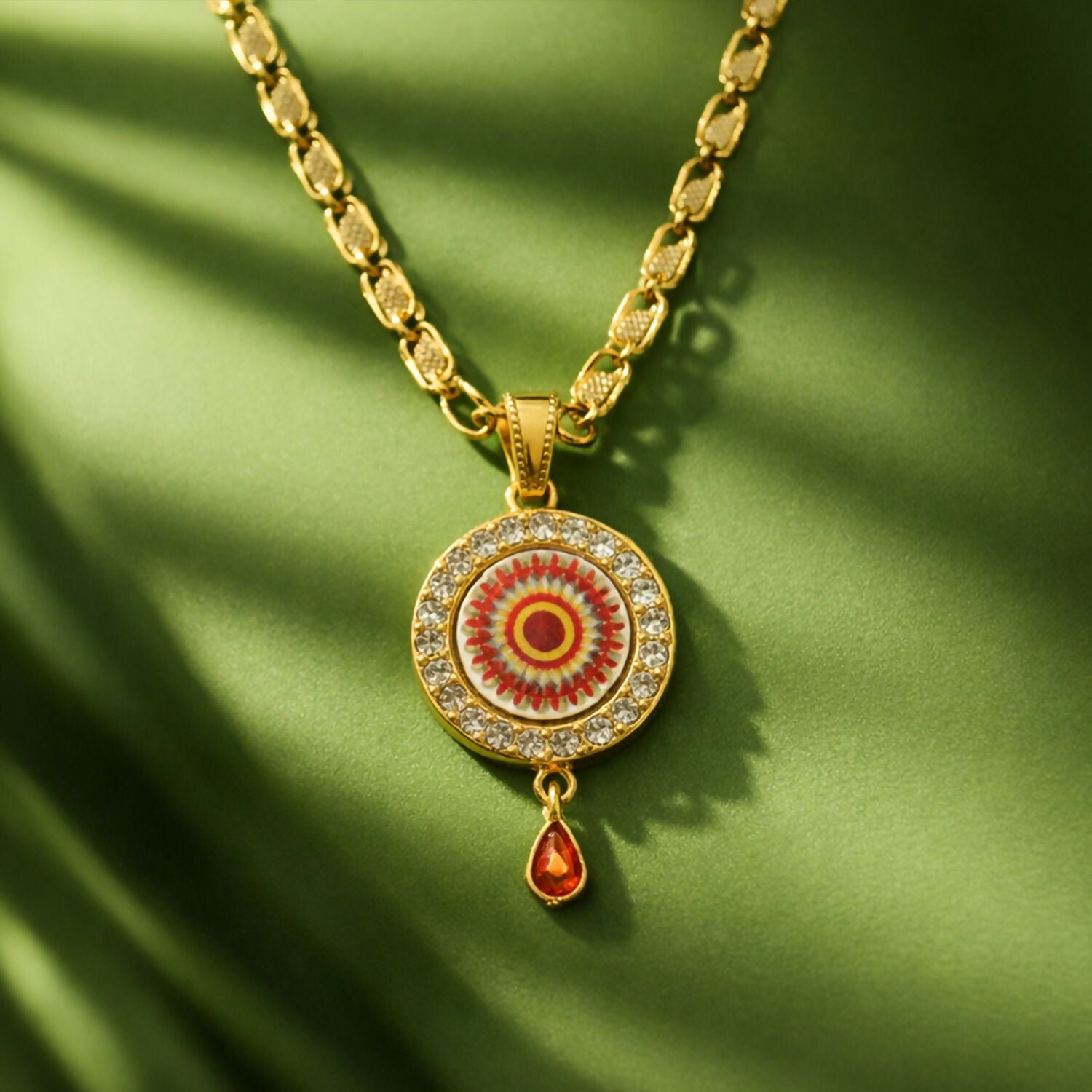 uNU53hOONA.jpg Royal Gold Pendant Necklace with Circular Enamel Stone Design - Image 1