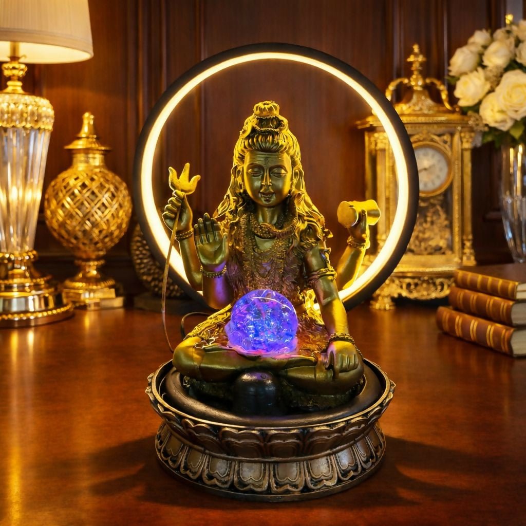 uNioAPyOVP.jpg Lord Shiva LED Water Fountain with Halo Ring Light - Image 1